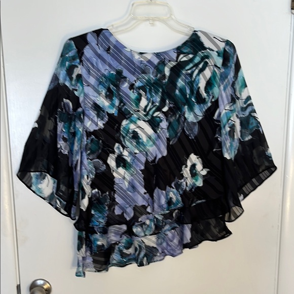 Alex Evenings Floral Black and Blue Women's Chiffon Top XL - Picture 4 of 4